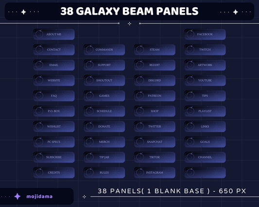 Galaxy Twitch Panels Overlay Set – Black Cosmic Stream Graphics with Stars & Cat Theme