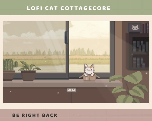 Lofi Cat Cottagecore Animated Twitch Screens: Pixel Art Overlay (Digital Download)