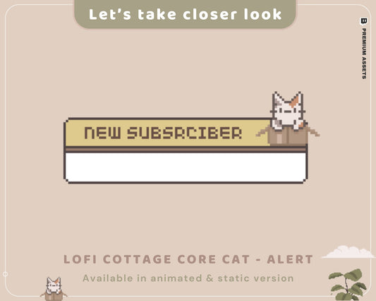 Lofi Cottagecore Cat Animated Stream Alerts: Twitch, YouTube, Kick (Digital Download)