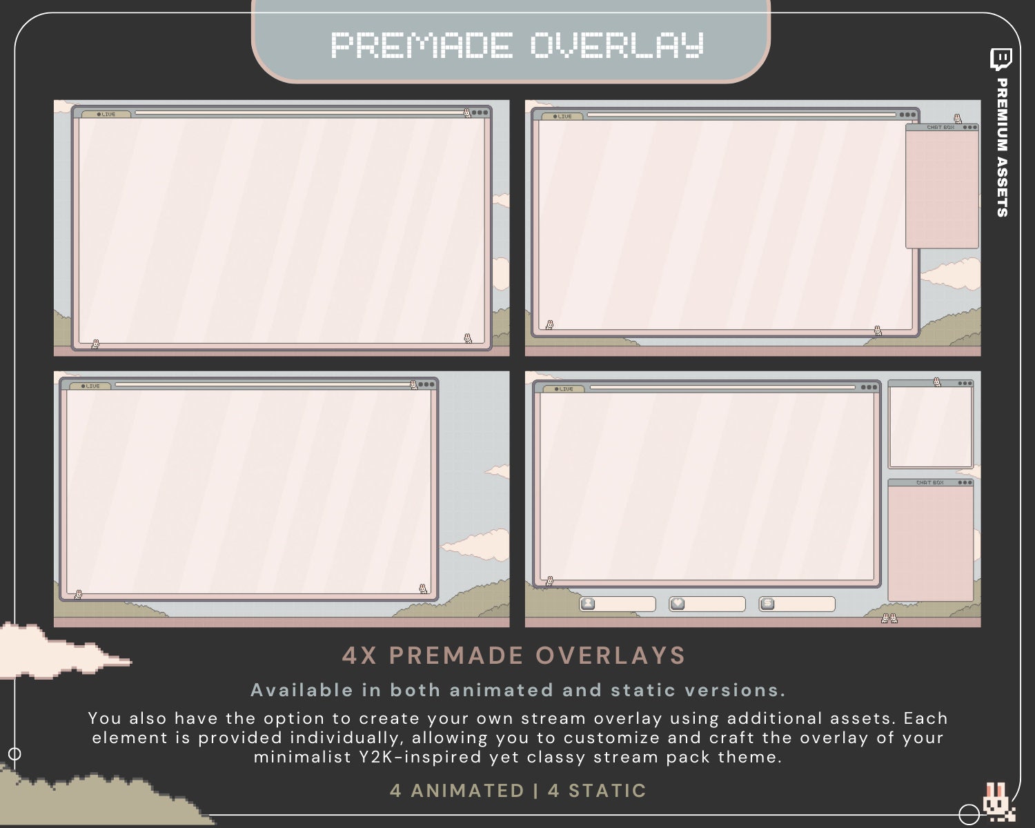Bunny Twitch Animation Stream Overlay Animated Cute Rabbit Aesthetic Full Stream Package Lofi Stream Pack Kick Youtube Vtuber Just Chatting