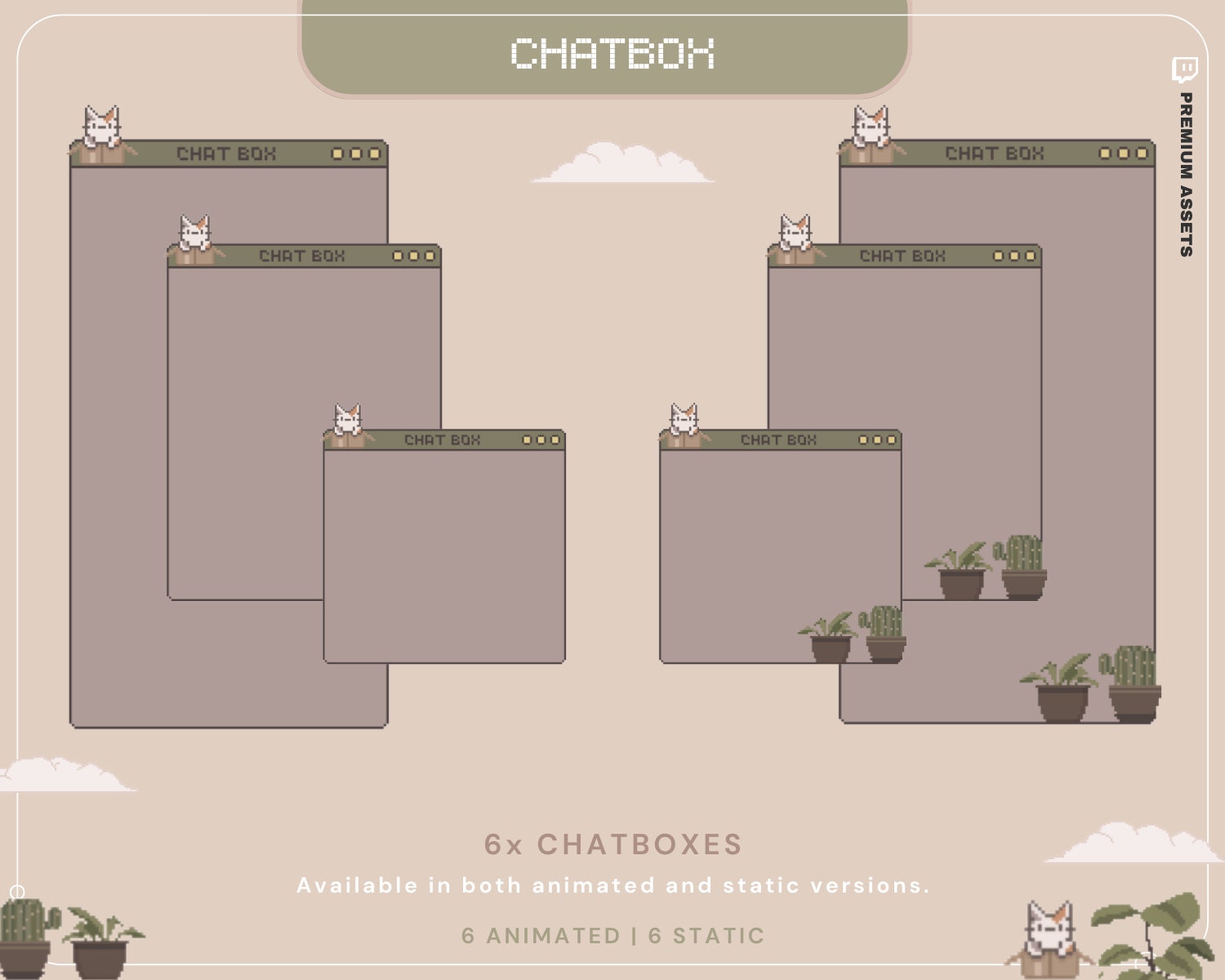 Cat Stream Animated Overlay Pack: Kitty Streamer Vtuber Kick Youtube Lofi