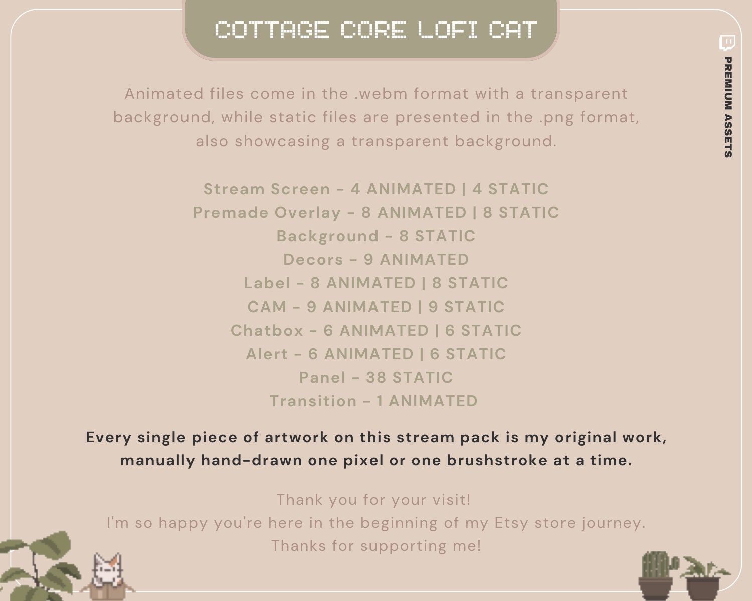 Cat Stream Animated Overlay Pack: Kitty Streamer Vtuber Kick Youtube Lofi