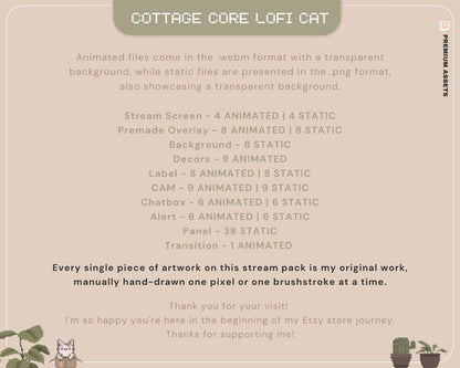 Cat Stream Animated Overlay Pack: Kitty Streamer Vtuber Kick Youtube Lofi