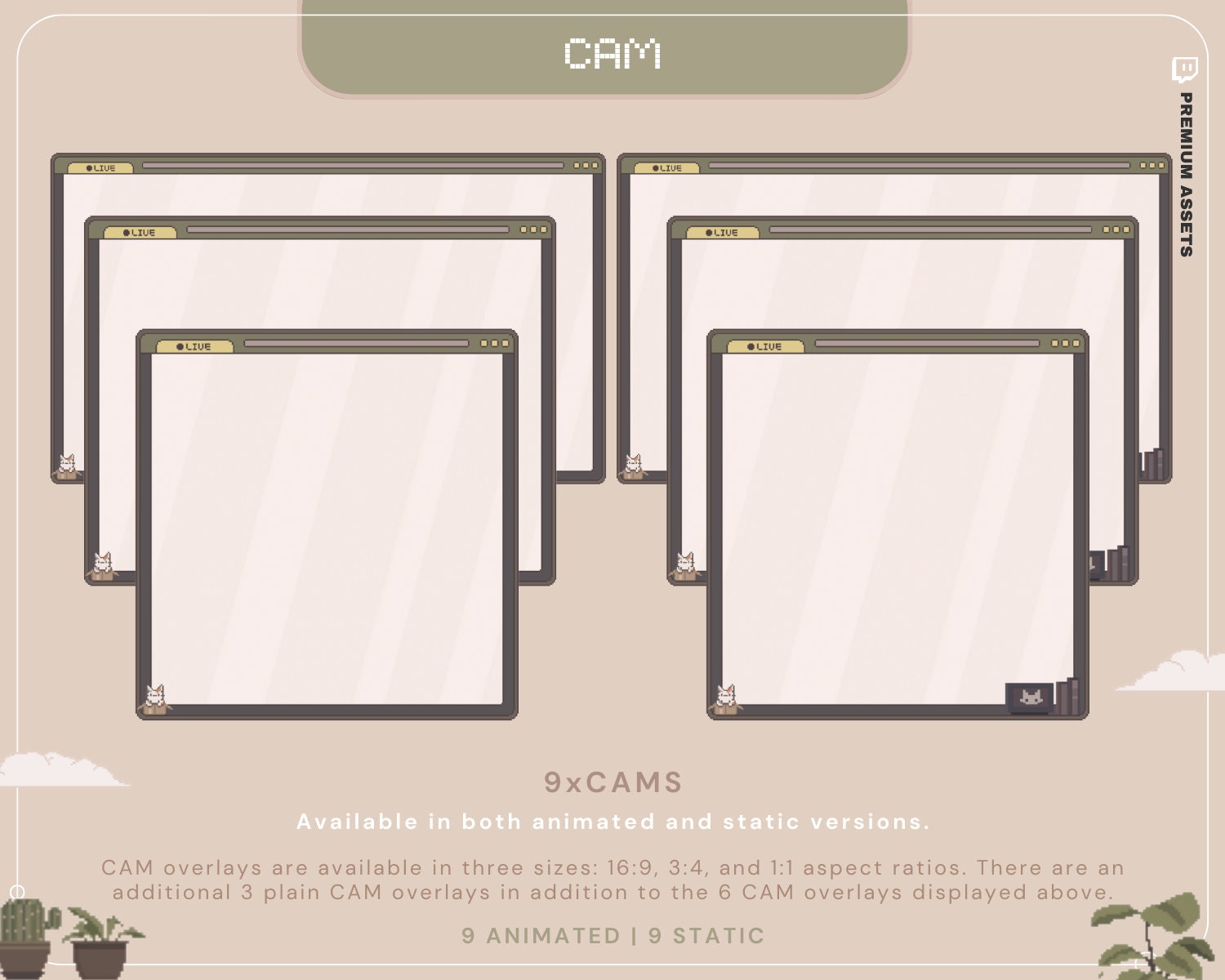 Cat Stream Animated Overlay Pack: Kitty Streamer Vtuber Kick Youtube Lofi