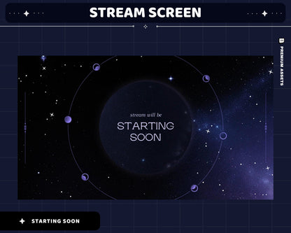 Galaxy Beam Animated Stream Screens: Dark Blue Space Theme (Digital Download)
