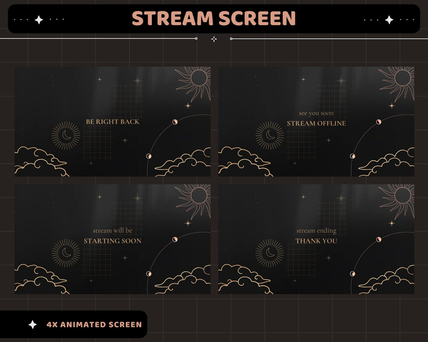Black Space Animated Stream Screens: Lofi Cosmic Overlay (WEBM, PNG)