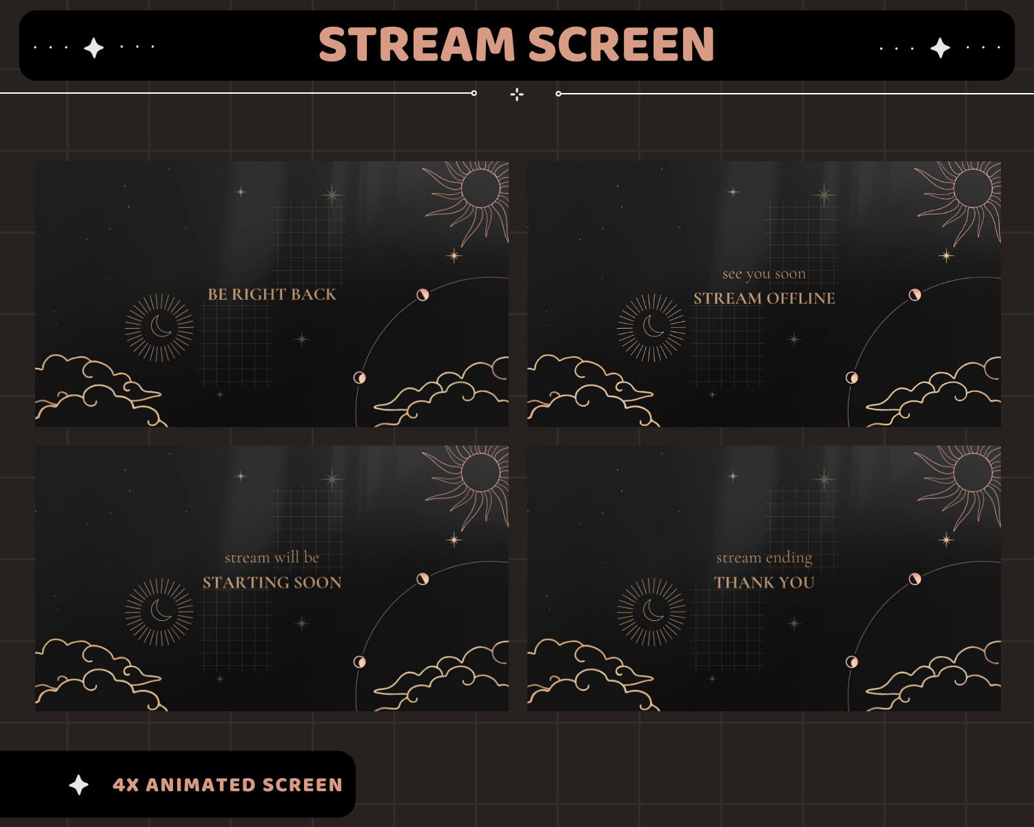 Black Space Animated Stream Screens: Lofi Cosmic Overlay (WEBM, PNG)