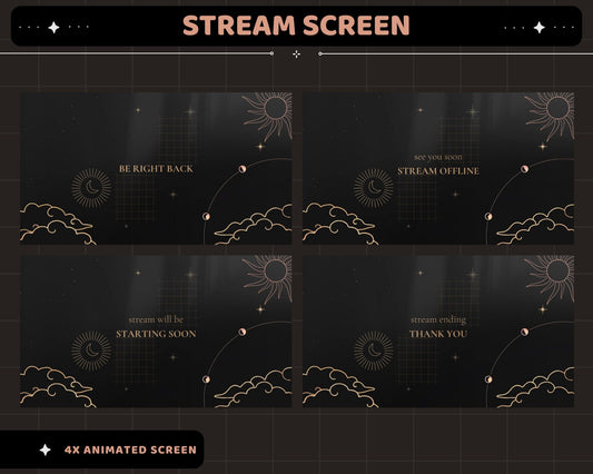 Black Space Animated Stream Screens: Lofi Cosmic Overlay (WEBM, PNG)
