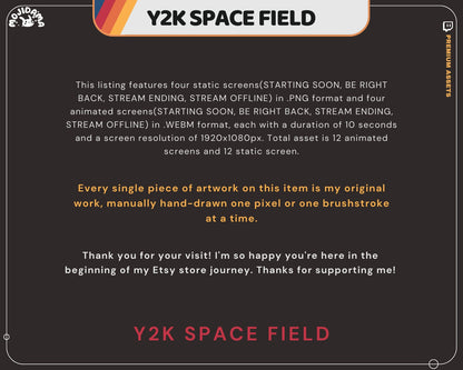 Y2K Space Field Twitch Screen Animation: Rocket & Stars (Digital Download)