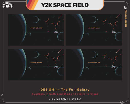 Y2K Space Field Twitch Screen Animation: Rocket & Stars (Digital Download)