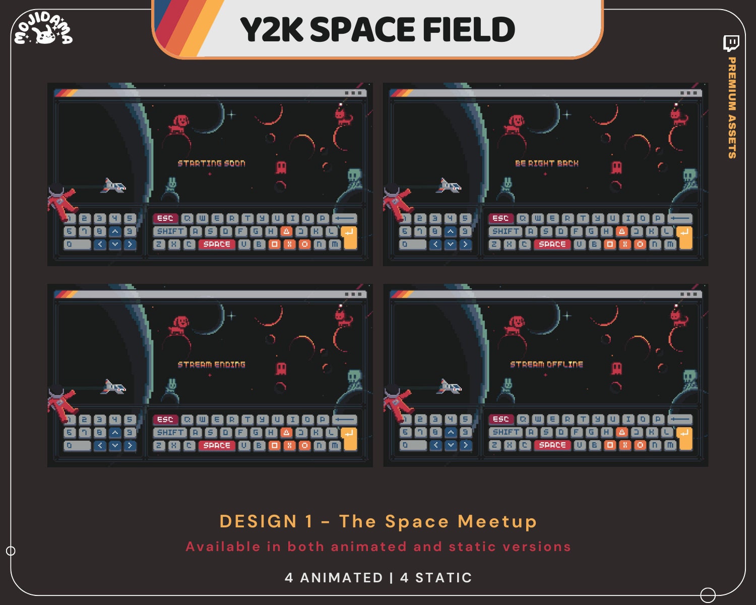 Y2K Space Field Twitch Screen Animation: Rocket & Stars (Digital Download)