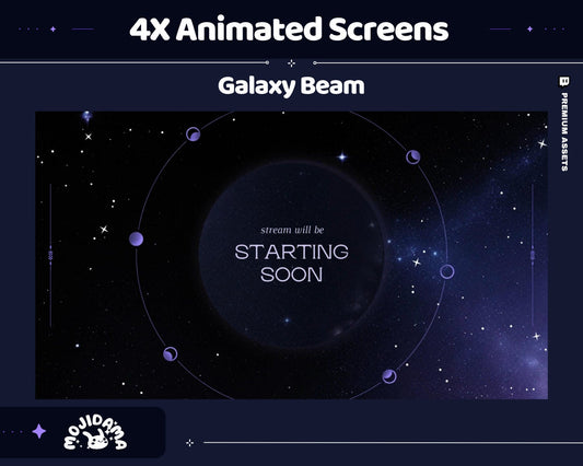 Galaxy Beam Animated Stream Screens: Dark Blue Space Theme (Digital Download)