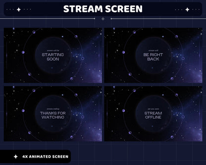 Galaxy Beam Animated Stream Screens: Dark Blue Space Theme (Digital Download)
