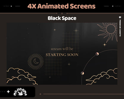 Black Space Animated Stream Screens: Lofi Cosmic Overlay (WEBM, PNG)