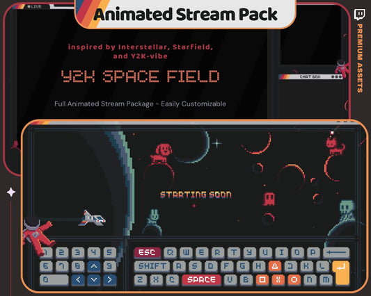 Space Twitch Stream Pack Animation: Y2K Galaxy Animated Overlays Streaming Vtuber Kick Youtube Obs