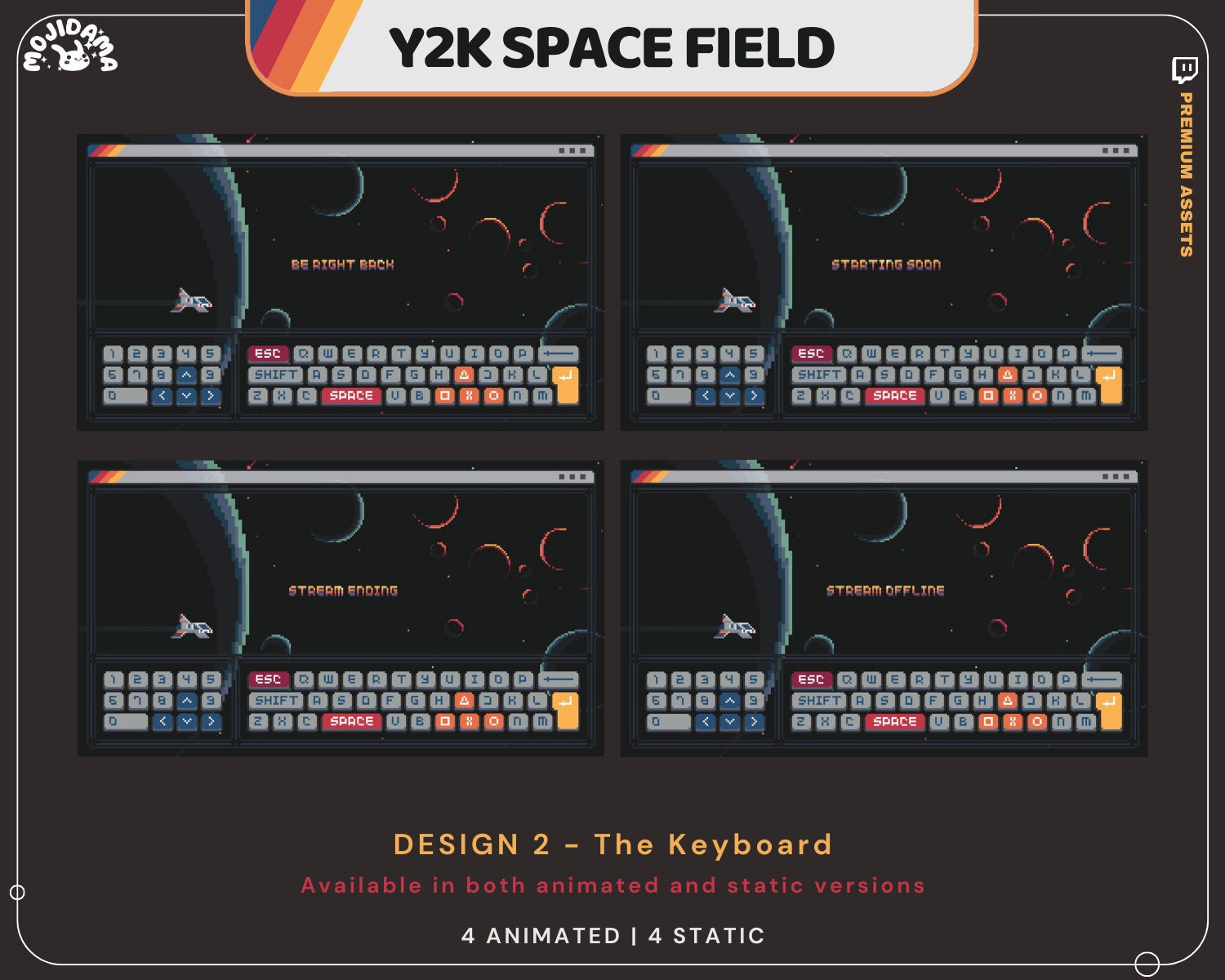 Y2K Space Field Twitch Screen Animation: Rocket & Stars (Digital Download)