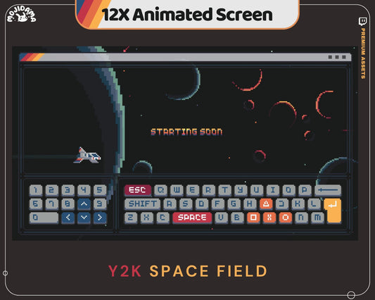 Y2K Space Field Twitch Screen Animation: Rocket & Stars (Digital Download)