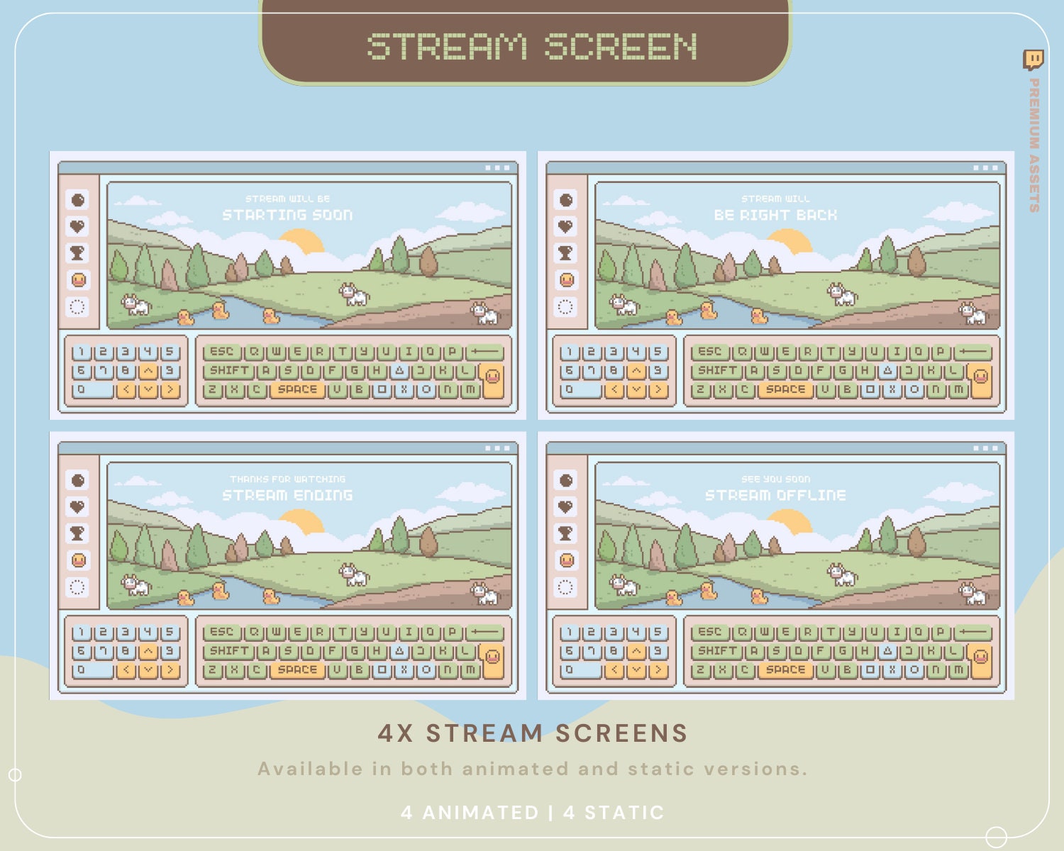 Animation Stream Pack Overlay Lofi Twitch Animated Full Streaming Package Farming Game Duck Cow Cat Cozy Aesthetic Vtubber Bundle Chatting