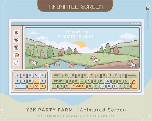 Lofi Farm Twitch Stream Overlay: Animated Cow, Duck, Rabbit (WEBM, PNG)