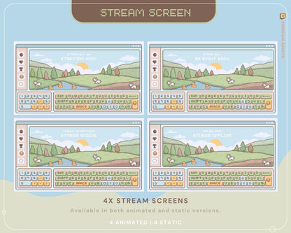 Lofi Farm Twitch Stream Overlay: Animated Cow, Duck, Rabbit (WEBM, PNG)