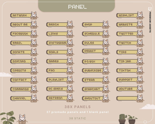 Lofi Kitty Twitch Panels: Cottage Core Pixel Art Stream Package (Digital Download)