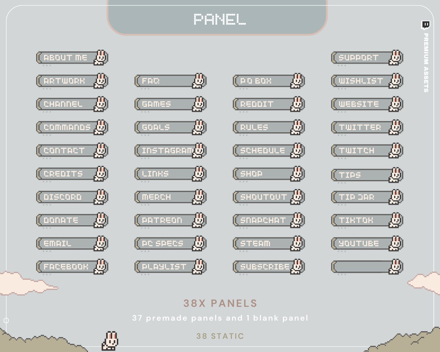 Lofi Bunny Twitch Panels: Pixel Art Stream Package (38 Static)