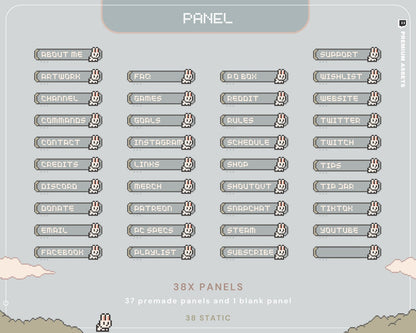 Lofi Bunny Twitch Panels: Pixel Art Stream Package (38 Static)