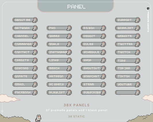Lofi Bunny Twitch Panels: Pixel Art Stream Package (38 Static)