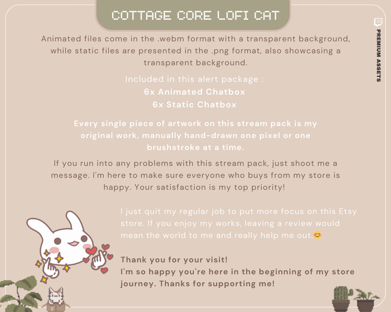 Animated Cat Chatbox Overlay: Lofi Cottagecore Streamer Design (Digital Download)