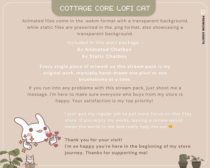 Animated Cat Chatbox Overlay: Lofi Cottagecore Streamer Design (Digital Download)