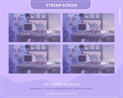 Cozy Twitch Overlay Animation Cute Halloween Bunny Boo Stream Pack Lofi Aesthetic Animated Full Package Purple Blue Pink Rabbit Cat Vtuber