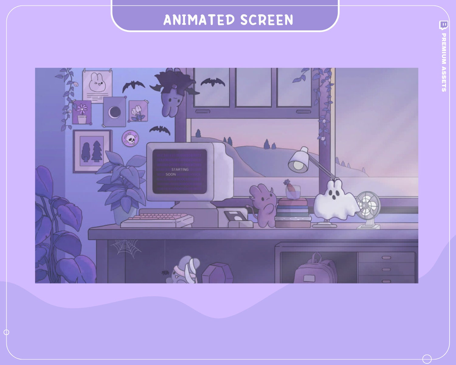 Purple Twitch Screen Animation Scenes Cute Bunny Stream Aesthetic For Obs Streamlabs Twitch Studio Cat Animated Spooky Halloween Vtuber Live