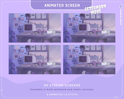 Purple Twitch Screen Animation Scenes Cute Bunny Stream Aesthetic For Obs Streamlabs Twitch Studio Cat Animated Spooky Halloween Vtuber Live