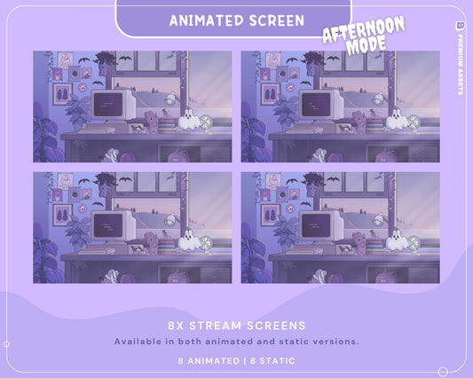 Purple Twitch Screen Animation Scenes Cute Bunny Stream Aesthetic For Obs Streamlabs Twitch Studio Cat Animated Spooky Halloween Vtuber Live