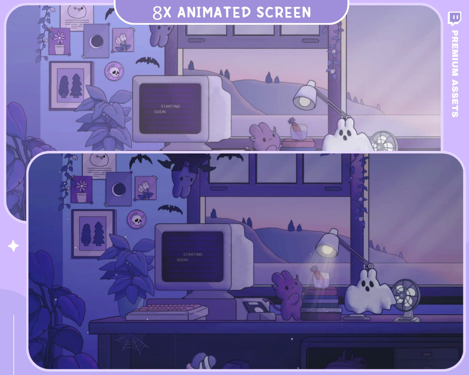Purple Twitch Screen Animation Scenes Cute Bunny Stream Aesthetic For Obs Streamlabs Twitch Studio Cat Animated Spooky Halloween Vtuber Live