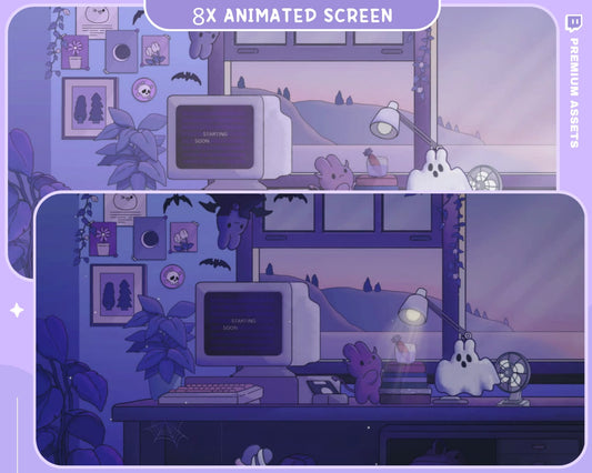 Purple Twitch Screen Animation Scenes Cute Bunny Stream Aesthetic For Obs Streamlabs Twitch Studio Cat Animated Spooky Halloween Vtuber Live