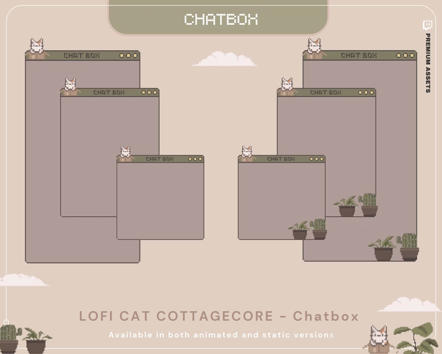 Animated Cat Chatbox Overlay: Lofi Cottagecore Streamer Design (Digital Download)