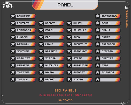 Pixel Art Twitch Panels: Cozy Space Stream Package (38 Static Panels)