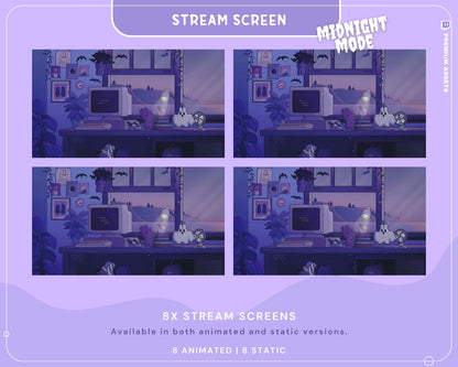 Cozy Twitch Overlay Animation Cute Halloween Bunny Boo Stream Pack Lofi Aesthetic Animated Full Package Purple Blue Pink Rabbit Cat Vtuber