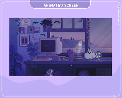 Purple Twitch Screen Animation Scenes Cute Bunny Stream Aesthetic For Obs Streamlabs Twitch Studio Cat Animated Spooky Halloween Vtuber Live