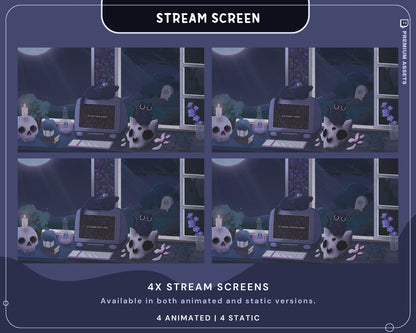 Cat Stream Animation Overlay Kitty Twitch Pack Cute Dark Spooky Animated Full Streaming Package Obs Streamlabs Aesthetic Lofi Vtuber Cozy