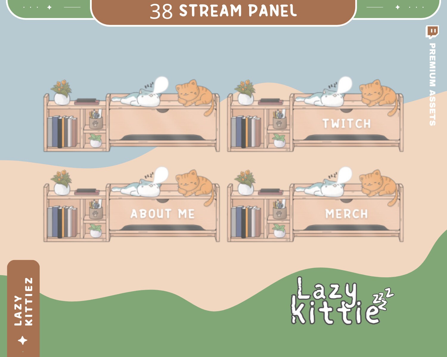 Cute Cat Stream Panel Twitch Kitty Funny Cozy Room Aesthetic Panels Overlay Obs Streamlabs Chatting Vtuber Kick Youtube Just Chatting S