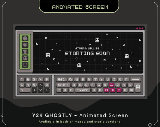 Y2K Ghostly Pixel Twitch Screen Animation: Spooky Stream Overlay (WEBM)