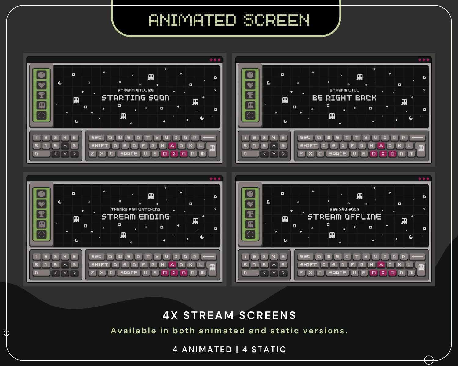 Y2K Ghostly Pixel Twitch Screen Animation: Spooky Stream Overlay (WEBM)