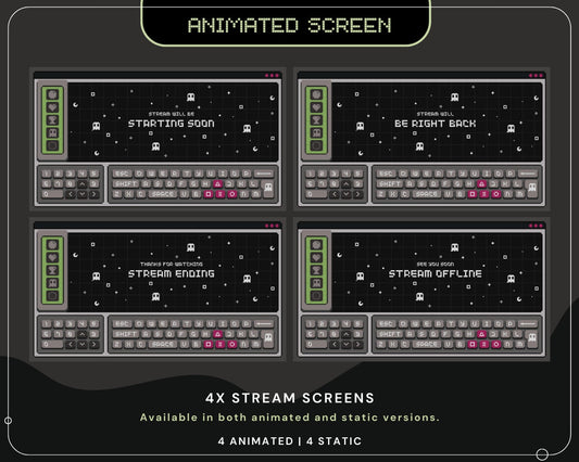 Y2K Ghostly Pixel Twitch Screen Animation: Spooky Stream Overlay (WEBM)