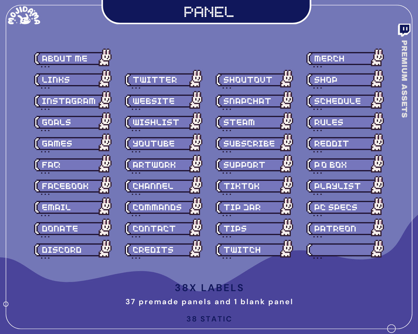 Bunny Twitch Overlay Animation Stream Pack Cute Y2K Full Package Aesthetic Blue Lofi Cat Cozy Animated Live Streaming Rabbit Vtuber Chatting