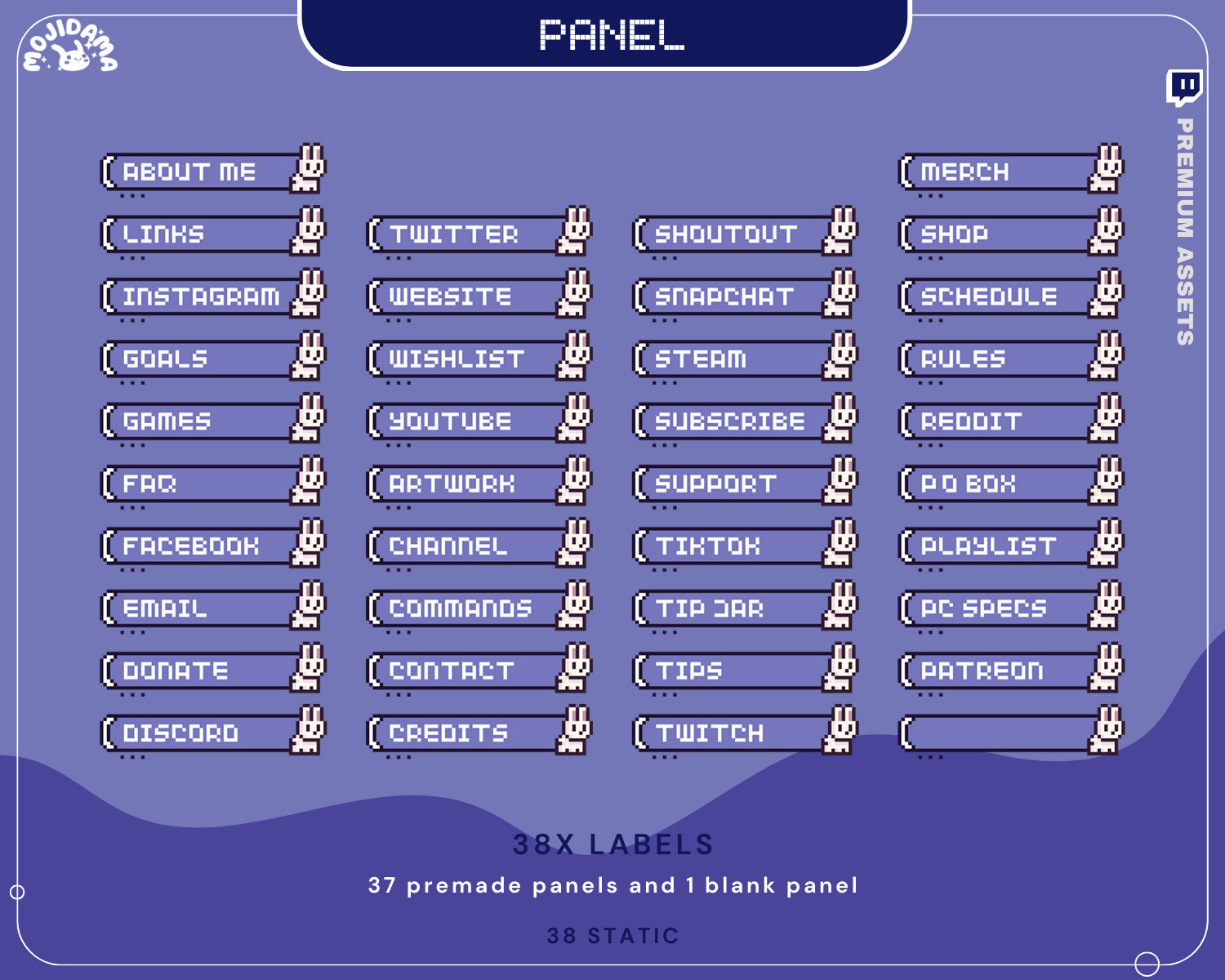 Bunny Twitch Overlay Animation Stream Pack Cute Y2K Full Package Aesthetic Blue Lofi Cat Cozy Animated Live Streaming Rabbit Vtuber Chatting