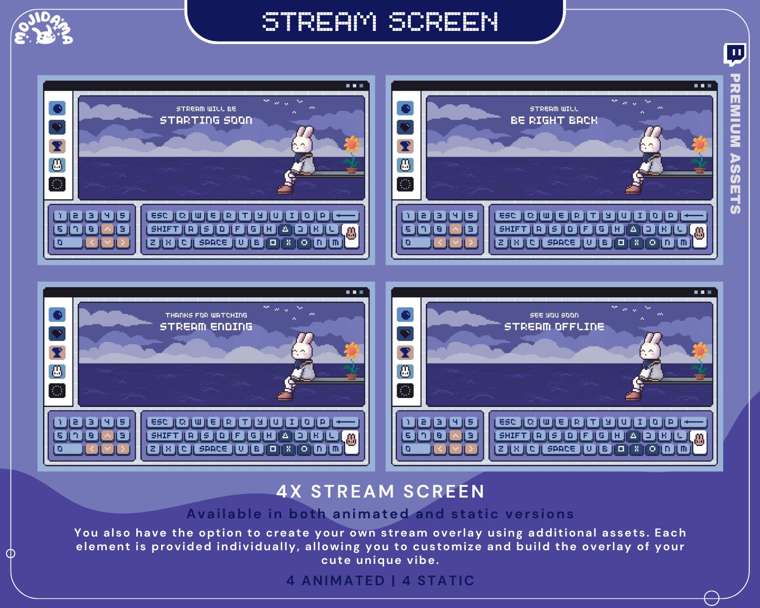Explore my animation stream pack for a complete and dynamic visual experience. Enhance your content with various stream pack options, from cute bunny overlays to charming cat overlay animation that adds flair to your stream.