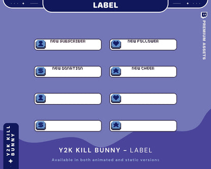 Bunny Twitch Stream Labels: Animated Retro Y2K Design (Digital Download)
