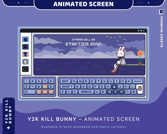 Y2K Bunny Animated Stream Screens: Cozy Room Overlay (WEBM)